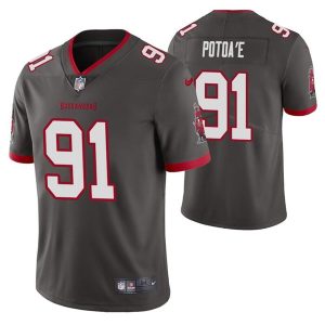 Men's Tampa Bay Buccaneers #91 Benning Potoa'e Grey Vapor Untouchable Limited Stitched Jersey - Custom Name