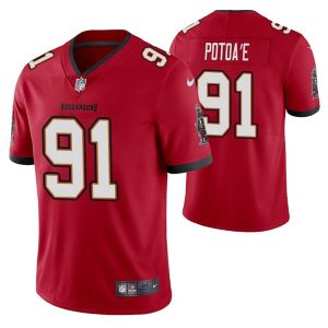Men's Tampa Bay Buccaneers #91 Benning Potoa'e Red Vapor Untouchable Limited Stitched Jersey - Custom Name