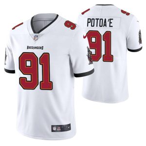 Men's Tampa Bay Buccaneers #91 Benning Potoa'e White Vapor Untouchable Limited Stitched Jersey - Custom Name