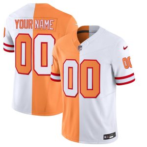 Men's Tampa Bay Buccaneers Active Player Custom 2023 F.U.S.E.White-Gold Split Throwback Limited Stitched Jersey - Custom Name