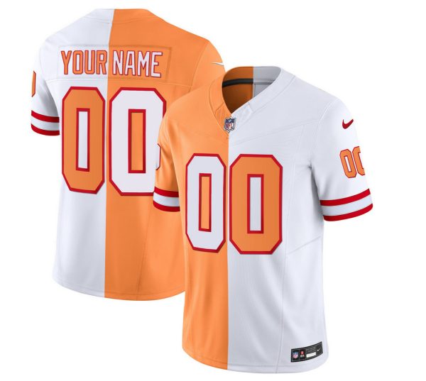 Men's Tampa Bay Buccaneers Active Player Custom 2023 F.U.S.E.White-Gold Split Throwback Limited Stitched Jersey - Custom Name