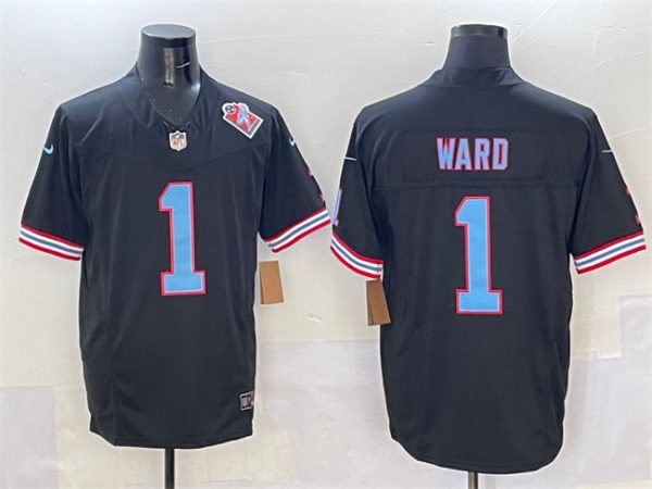 Men's Tennessee Titans #1 Cameron Ward Black 2025 Draft F.U.S.E. 1997 Throwback Patch Vapor Limited Stitched Football Jersey - Custom Name