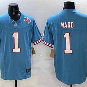 Men's Tennessee Titans #1 Cameron Ward Blue 2025 Draft F.U.S.E. 1997 Throwback Patch Vapor Limited Stitched Football Jersey - Custom Name
