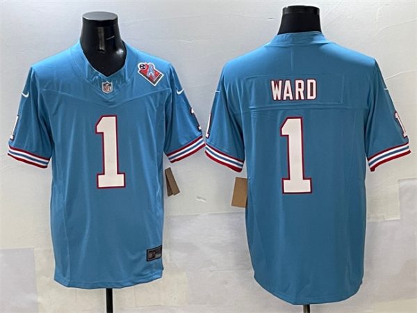 Men's Tennessee Titans #1 Cameron Ward Blue 2025 Draft F.U.S.E. 1997 Throwback Patch Vapor Limited Stitched Football Jersey - Custom Name