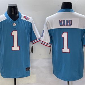 Men's Tennessee Titans #1 Cameron Ward Blue-White 2025 Draft F.U.S.E. 1997 Throwback Patch Vapor Limited Stitched Football Jersey - Custom Name