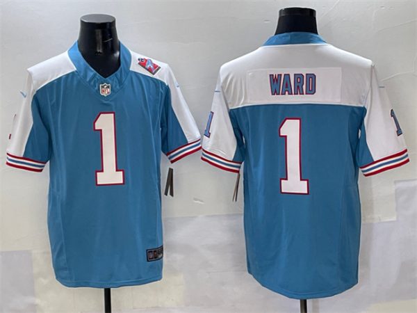 Men's Tennessee Titans #1 Cameron Ward Blue-White 2025 Draft F.U.S.E. 1997 Throwback Patch Vapor Limited Stitched Football Jersey - Custom Name