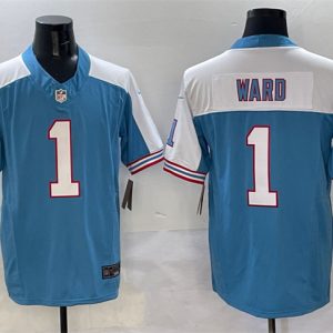 Men's Tennessee Titans #1 Cameron Ward Blue-White 2025 Draft F.U.S.E. Vapor Limited Stitched Football Jersey - Custom Name