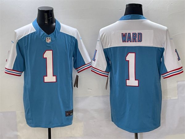 Men's Tennessee Titans #1 Cameron Ward Blue-White 2025 Draft F.U.S.E. Vapor Limited Stitched Football Jersey - Custom Name