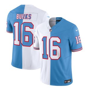 Men's Tennessee Titans #16 Treylon Burks White Blue 2023 F.U.S.E. Split Vapor Limited Throwback Stitched Football Jersey - Custom Name