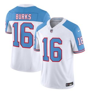 Men's Tennessee Titans #16 Treylon Burks White Blue 2023 F.U.S.E. Vapor Limited Throwback Stitched Football Jersey - Custom Name