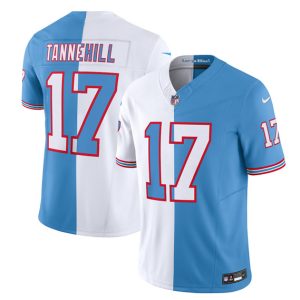 Men's Tennessee Titans #17 Ryan Tannehill White Blue 2023 F.U.S.E. Split Vapor Limited Throwback Stitched Football Jersey - Custom Name