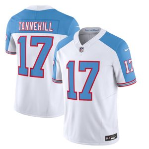 Men's Tennessee Titans #17 Ryan Tannehill White Blue 2023 F.U.S.E. Vapor Limited Throwback Stitched Football Jersey - Custom Name