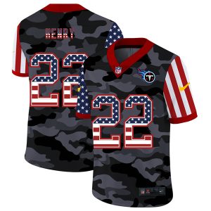 Men's Tennessee Titans #22 Derrick Henry 2020 Camo USA Flag Limited Stitched Jersey - Custom Name