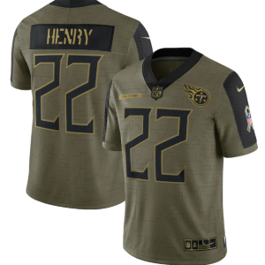 Men's Tennessee Titans #22 Derrick Henry 2021 Olive Salute To Service Limited Stitched Jersey - Custom Name