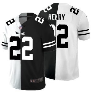 Men's Tennessee Titans #22 Derrick Henry Black & White NFL Split Limited Stitched Jersey - Custom Name