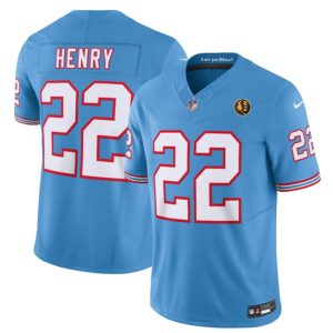 Men's Tennessee Titans #22 Derrick Henry Blue 2023 F.U.S.E. Throwback With John Madden Patch Vapor Limited Stitched Football Jersey - Custom Name