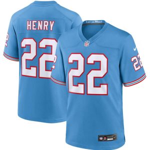 Men's Tennessee Titans #22 Derrick Henry Light Blue Throwback Player Stitched Game Jersey - Custom Name
