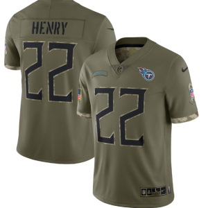 Men's Tennessee Titans #22 Derrick Henry Olive 2022 Salute To Service Limited Stitched Jersey - Custom Name