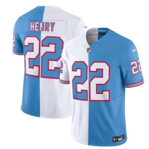 Men's Tennessee Titans #22 Derrick Henry White Blue 2023 F.U.S.E. Split Vapor Limited Throwback Stitched Football Jersey - Custom Name