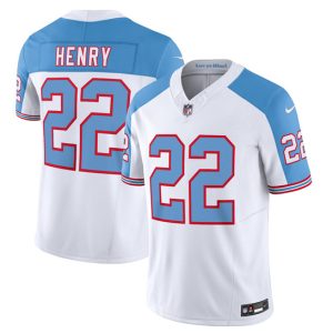 Men's Tennessee Titans #22 Derrick Henry White Blue 2023 F.U.S.E. Vapor Limited Throwback Stitched Football Jersey - Custom Name