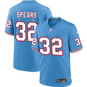 Men's Tennessee Titans #32 Tyjae Spears Blue Throwback Stitched Game Football Jersey - Custom Name
