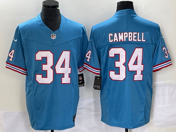 Men's Tennessee Titans #34 Earl Campbell Light Blue 2023 F.U.S.E. Vapor Limited Throwback Stitched Football Jersey - Custom Name