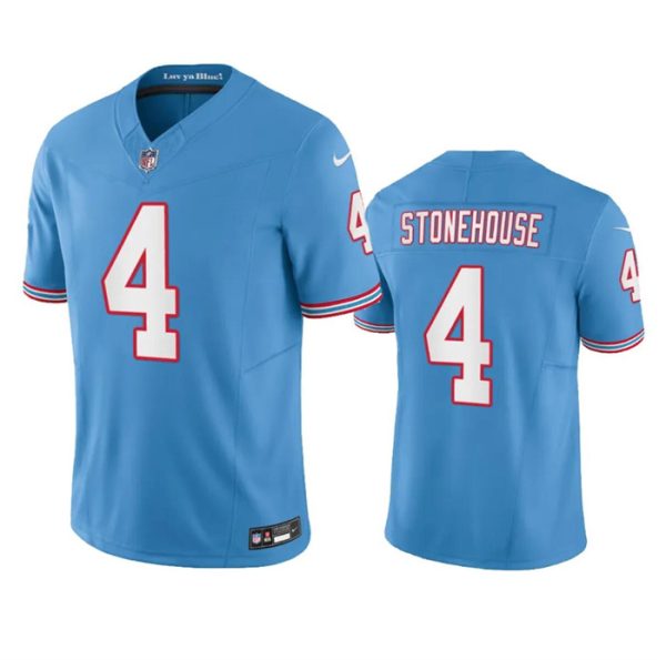 Men's Tennessee Titans #4 Ryan Stonehouse Light Blue 2023 F.U.S.E. Vapor Limited Throwback Stitched Football Jersey - Custom Name