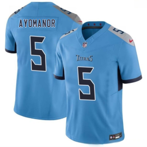 Men's Tennessee Titans #5 Elic Ayomanor Blue 2025 Draft F.U.S.E. Vapor Limited Stitched Football Jersey - Custom Name