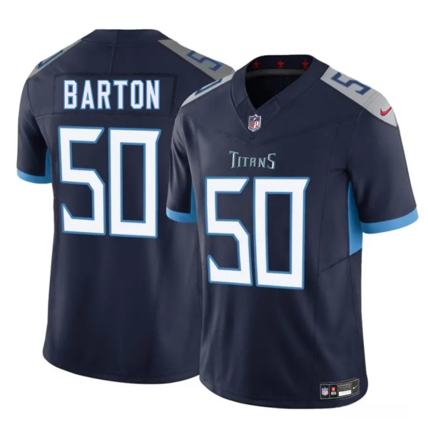 Men's Tennessee Titans #50 Cody Barton Navy 2025 F.U.S.E. Vapor Limited Stitched Football Jersey - Custom Name