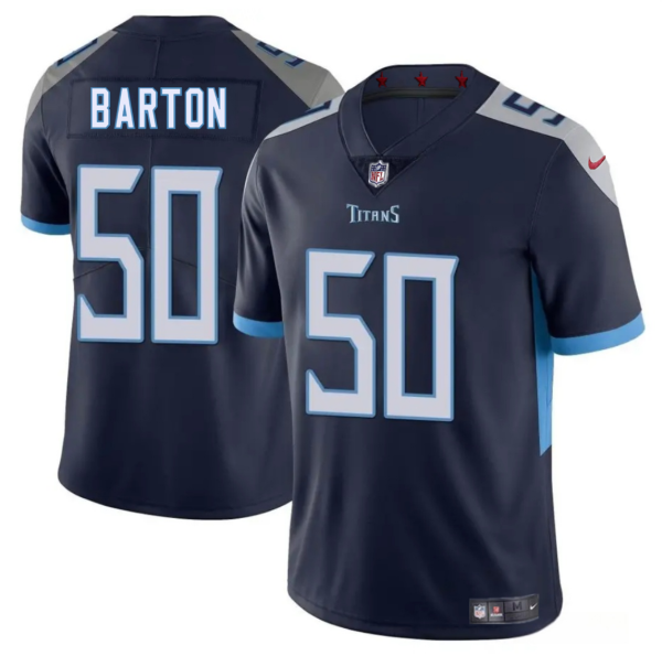 Men's Tennessee Titans #50 Cody Barton Navy 2025 Vapor Limited Stitched Football Jersey - Custom Name