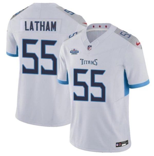 Men's Tennessee Titans #55 JC Latham White 2024 F.U.S.E With Draft Patch Vapor Limited Stitched Football Jersey - Custom Name