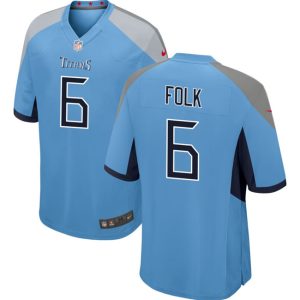 Men's Tennessee Titans #6 Nick Folk Light Blue Stitched Game Football Jersey - Custom Name