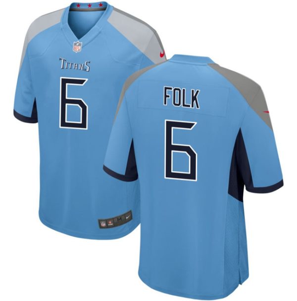 Men's Tennessee Titans #6 Nick Folk Light Blue Stitched Game Football Jersey - Custom Name
