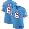 Men's Tennessee Titans #6 Nick Folk Light Blue Throwback Player Stitched Game Jersey - Custom Name