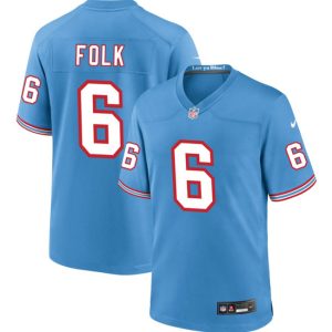 Men's Tennessee Titans #6 Nick Folk Light Blue Throwback Player Stitched Game Jersey - Custom Name