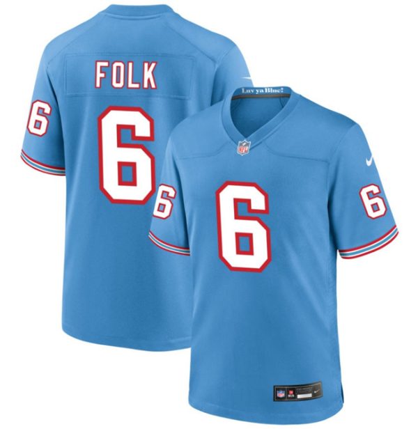 Men's Tennessee Titans #6 Nick Folk Light Blue Throwback Player Stitched Game Jersey - Custom Name