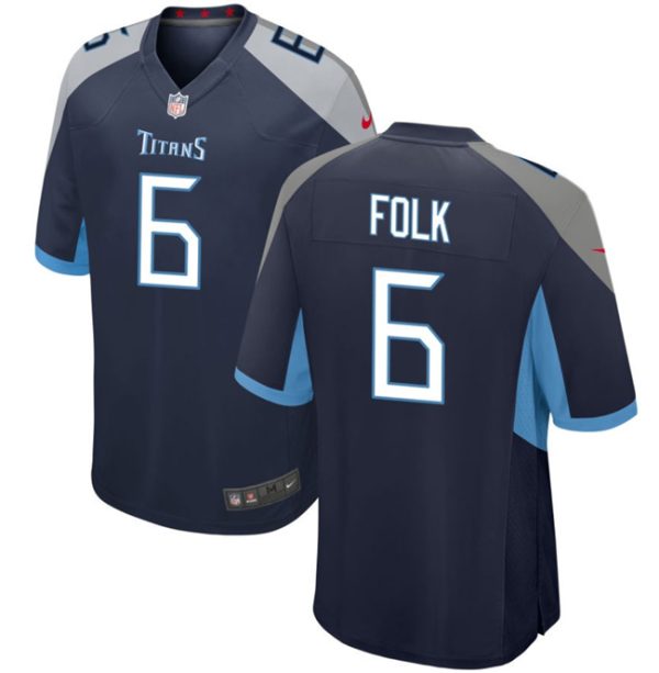 Men's Tennessee Titans #6 Nick Folk Navy Stitched Game Football Jersey - Custom Name