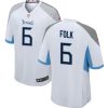 Men's Tennessee Titans #6 Nick Folk White Stitched Game Football Jersey - Custom Name
