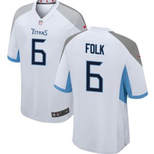 Men's Tennessee Titans #6 Nick Folk White Stitched Game Football Jersey - Custom Name