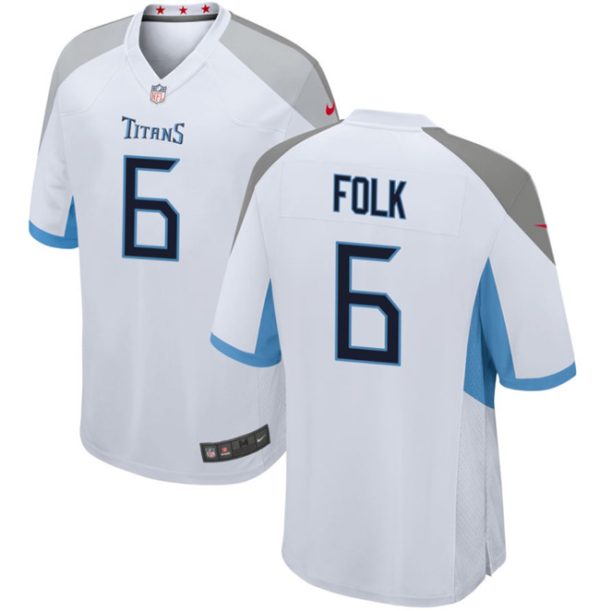 Men's Tennessee Titans #6 Nick Folk White Stitched Game Football Jersey - Custom Name