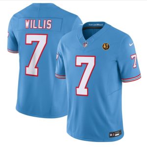 Men's Tennessee Titans #7 Malik Willis Blue 2023 F.U.S.E. Throwback With John Madden Patch Vapor Limited Stitched Football Jersey - Custom Name