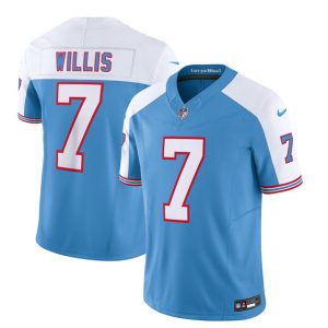 Men's Tennessee Titans #7 Malik Willis Blue White 2023 F.U.S.E. Vapor Limited Throwback Stitched Football Jersey - Custom Name