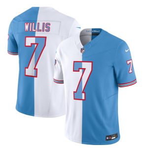 Men's Tennessee Titans #7 Malik Willis White Blue 2023 F.U.S.E. Split Vapor Limited Throwback Stitched Football Jersey - Custom Name