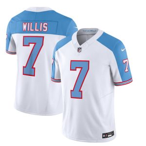 Men's Tennessee Titans #7 Malik Willis White Blue 2023 F.U.S.E. Vapor Limited Throwback Stitched Football Jersey - Custom Name