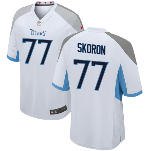 Men's Tennessee Titans #77 Peter Skoronski White 2023 Draft Stitched Game Jersey - Custom Name