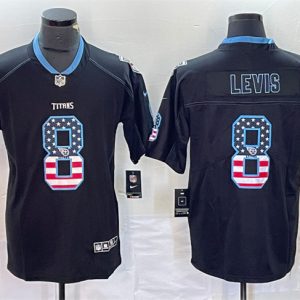 Men's Tennessee Titans #8 Will Levis Black 2018 USA Flag Color Rush Limited Stitched Jersey - Custom Name