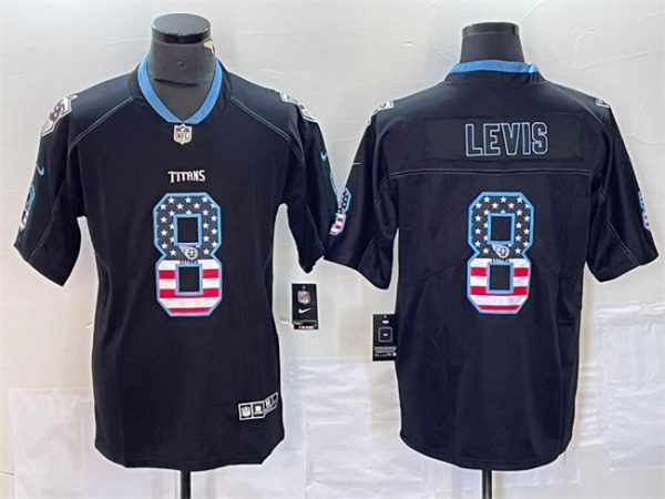 Men's Tennessee Titans #8 Will Levis Black 2018 USA Flag Color Rush Limited Stitched Jersey - Custom Name