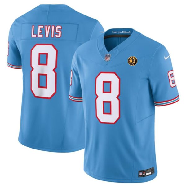 Men's Tennessee Titans #8 Will Levis Blue 2023 F.U.S.E. Throwback With John Madden Patch Vapor Limited Stitched Football Jersey - Custom Name