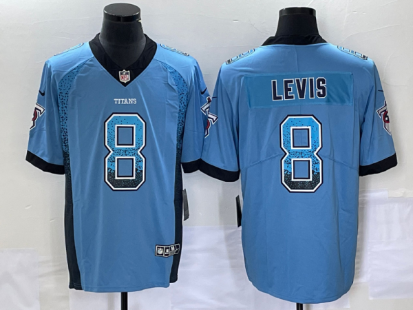 Men's Tennessee Titans #8 Will Levis Blue Drift Fashion Color Rush Limited Stitched Jersey - Custom Name