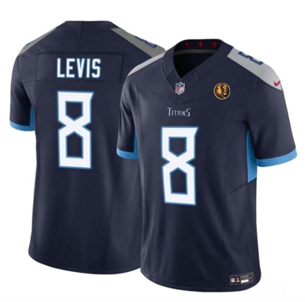 Men's Tennessee Titans #8 Will Levis Navy 2023 F.U.S.E. With John Madden Patch Vapor Limited Stitched Football Jersey - Custom Name